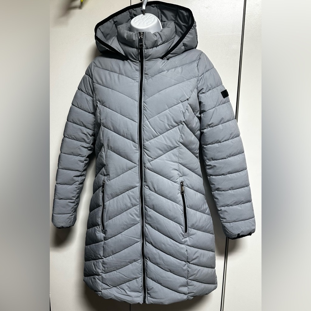 DKNY Women's Hooded Stretch Walker Coat Puff Hooded Coat NWT